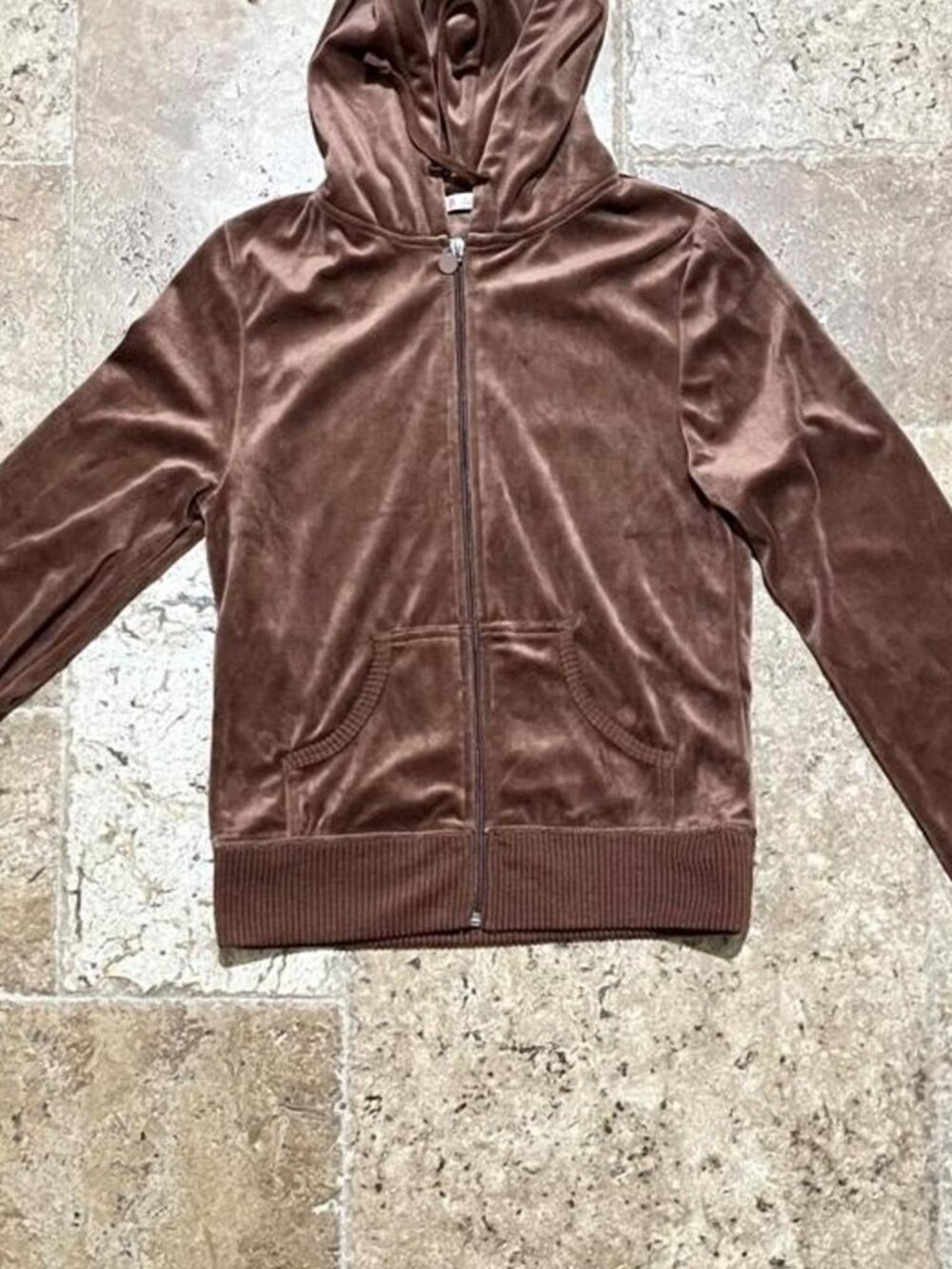 Vintage Y2K B.B. Jeans Brown Velour Fitted Zip Up Hoodie